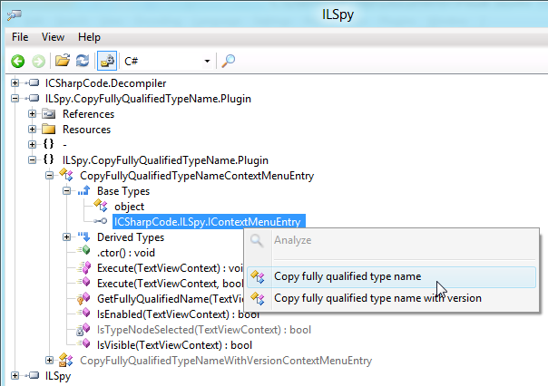 CopyFullyQualifiedTypeName plugin context menu