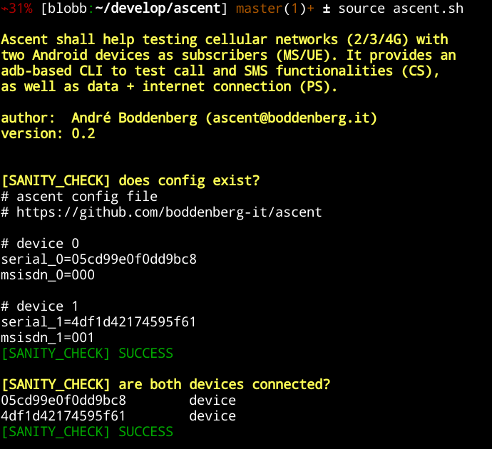 console output of 'source ascent.sh'