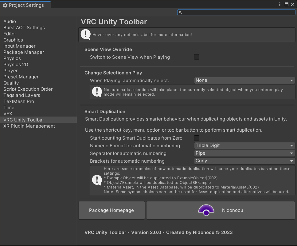 Settings Panel