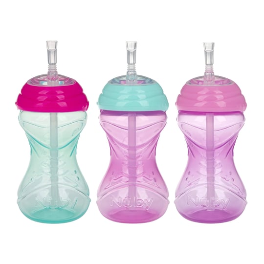 nuby-3pk-clik-it-flexi-straw-cup-purple-pink-aqua-10oz-1