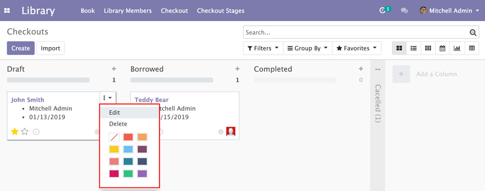 Odoo 12看板视图下拉选项