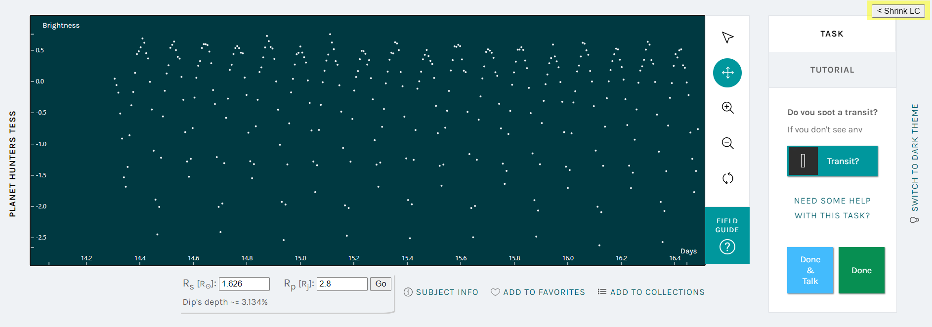 Wide Lightcurve viewer screenshot