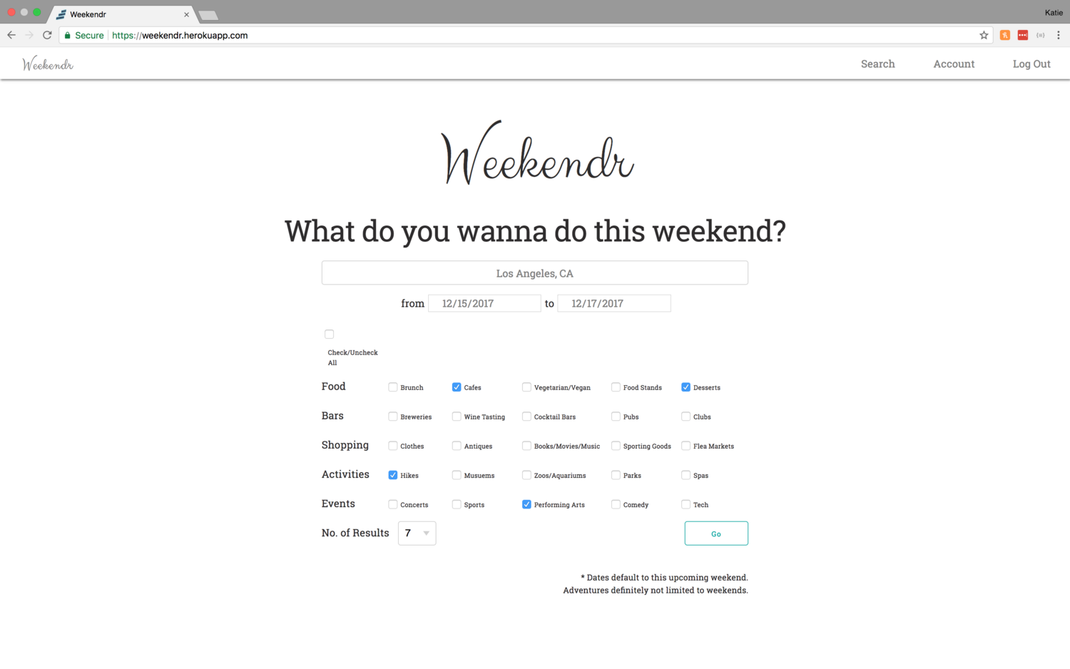 Weekendr Homepage