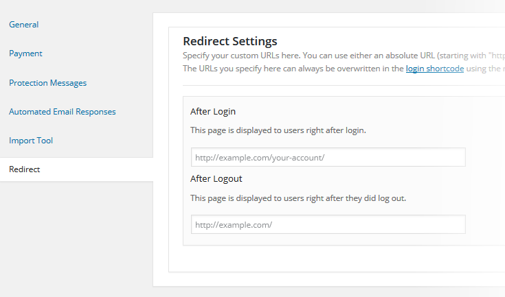 M2 Redirect Settings