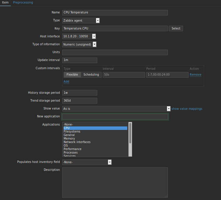 Creating item in Zabbix