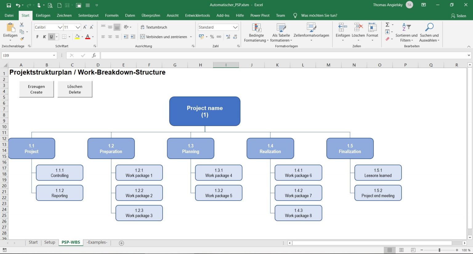 Work breakdown structure in Excel
