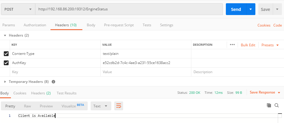 Sample Engine Status Call