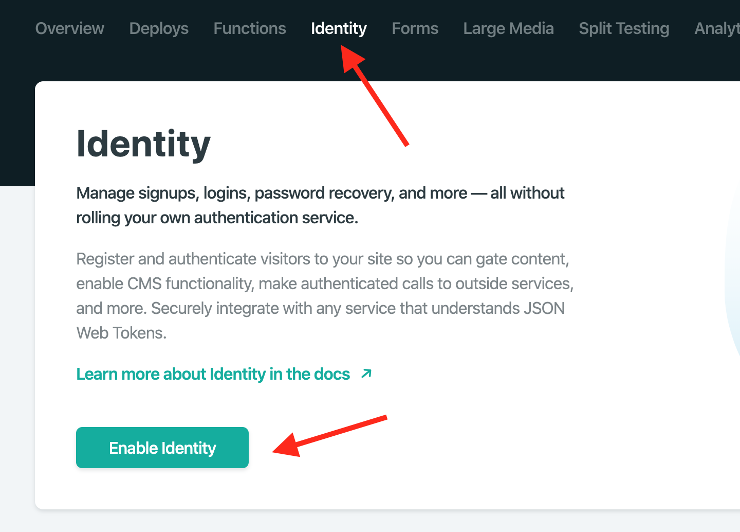 Enable netlify identity