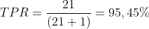  TPR = \frac{21}{(21+1)} = 95,45% 