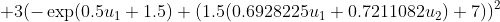  +3(-\exp(0.5 u_1 + 1.5)+(1.5 (0.6928225 u_1 + 0.7211082 u_2) + 7))^2 