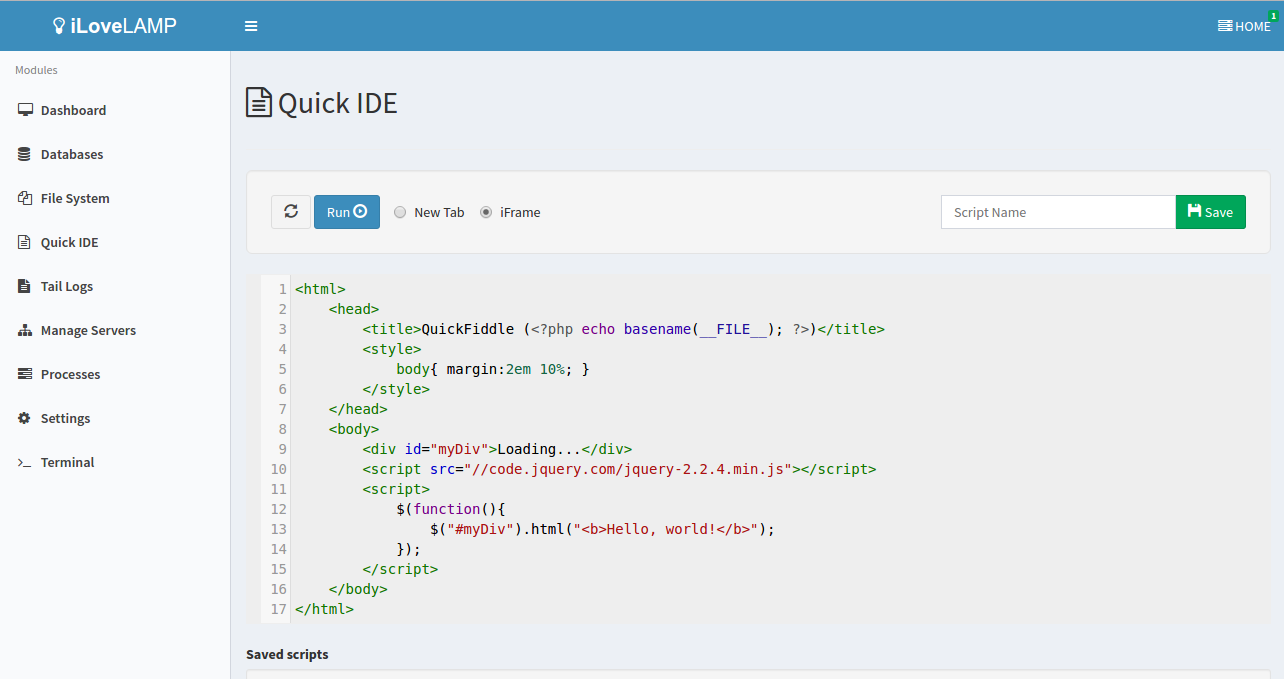 iLoveLAMP Quick IDE Screenshot