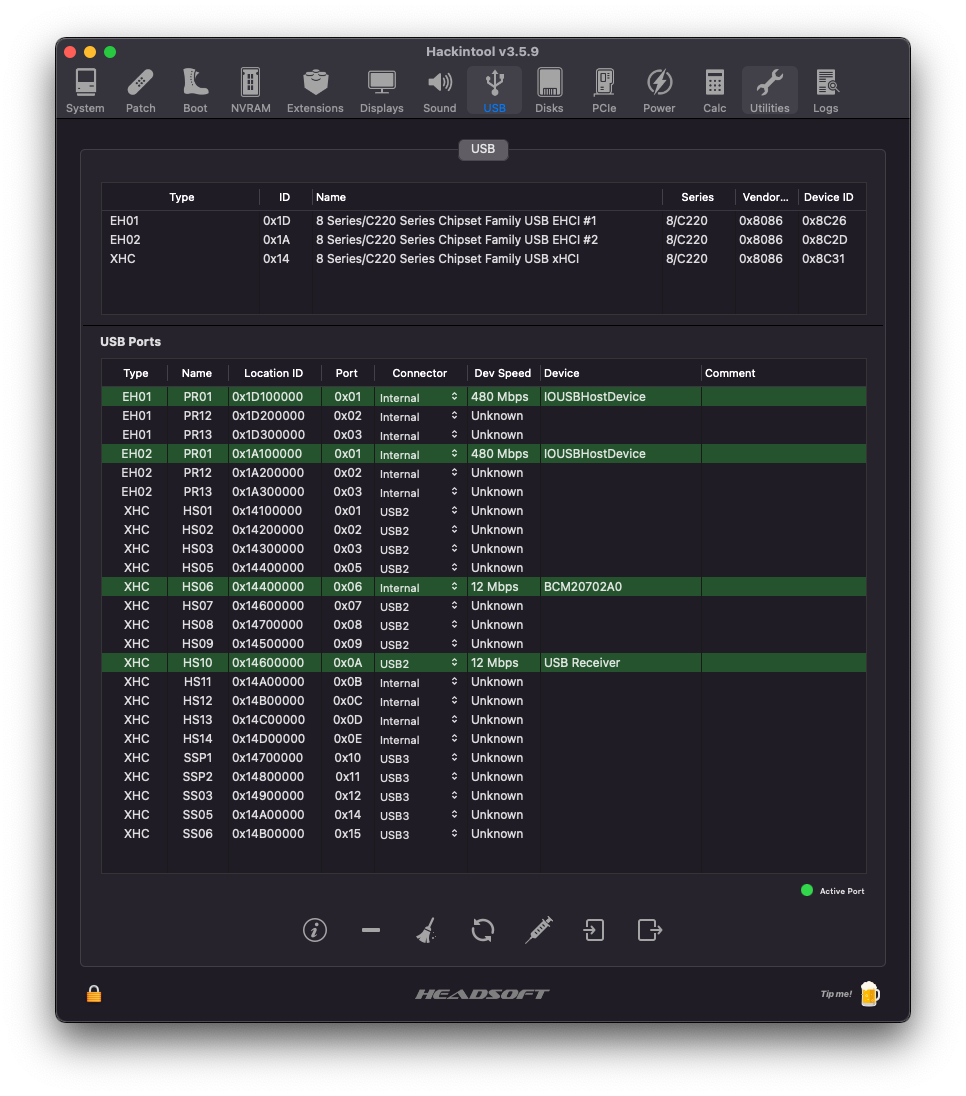 Hackintool - USB