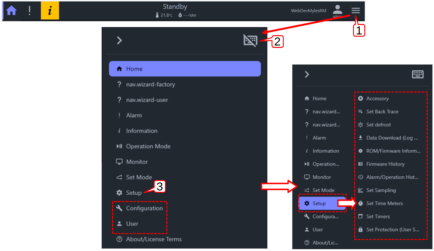 System menu via the Hamburger button