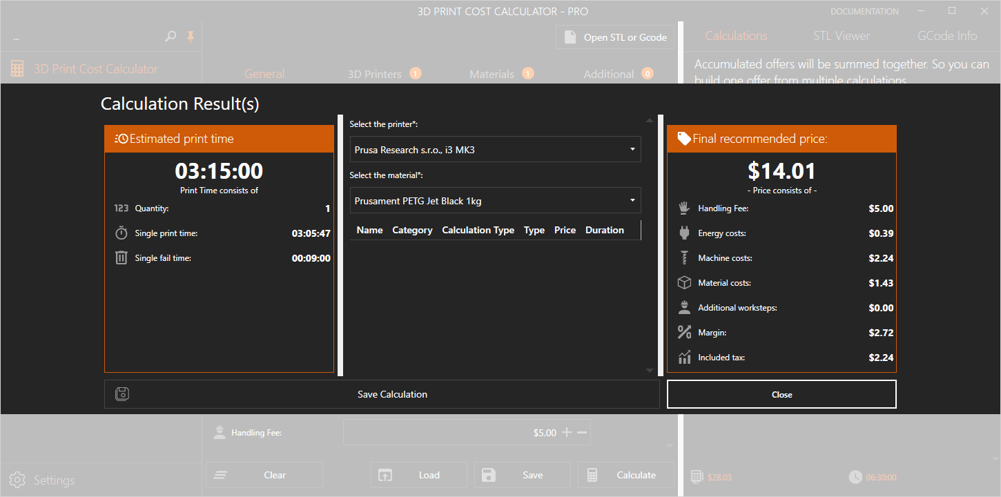 3D Print Cost Calculator