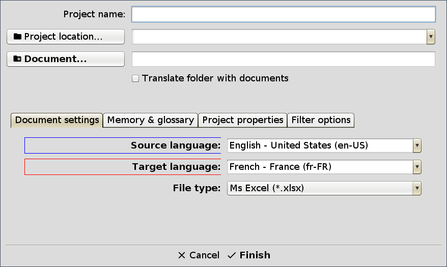 New project configuration > Document settings