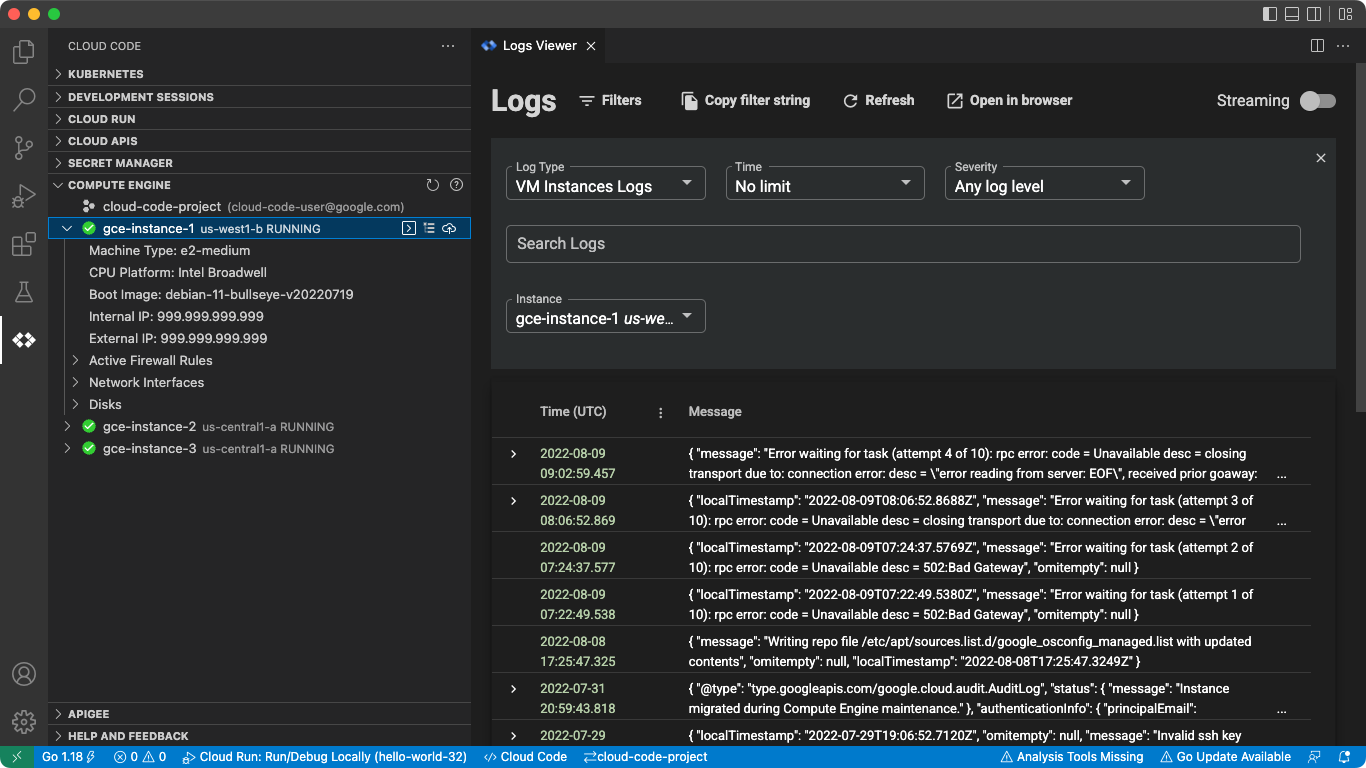 GCE Logs Viewer