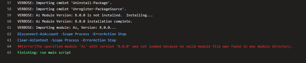 The specified module 'Az' with version '8.0.0' was not loaded because ...