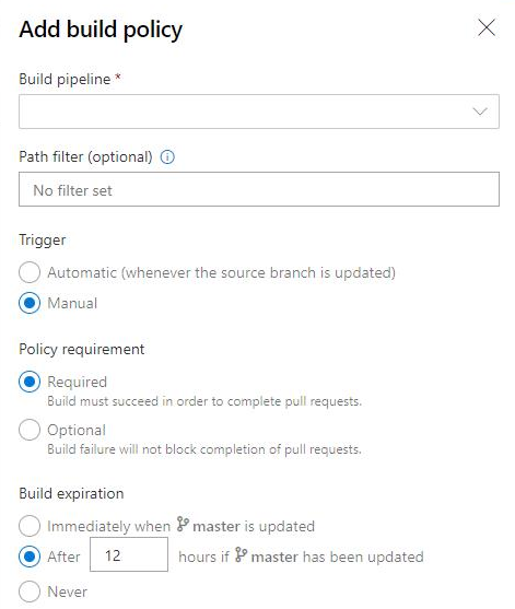 Build policy expiration for manual builds