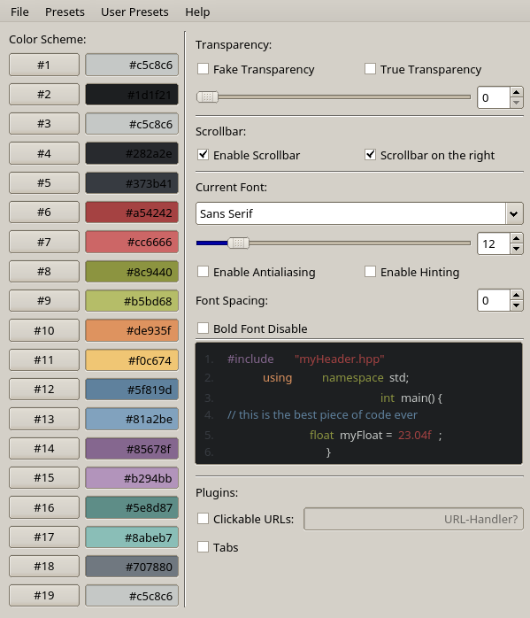 urxvtconfig screenshot