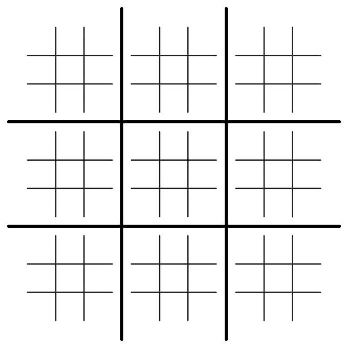 A blank Ultimate Tic-Tac-Toe Grid