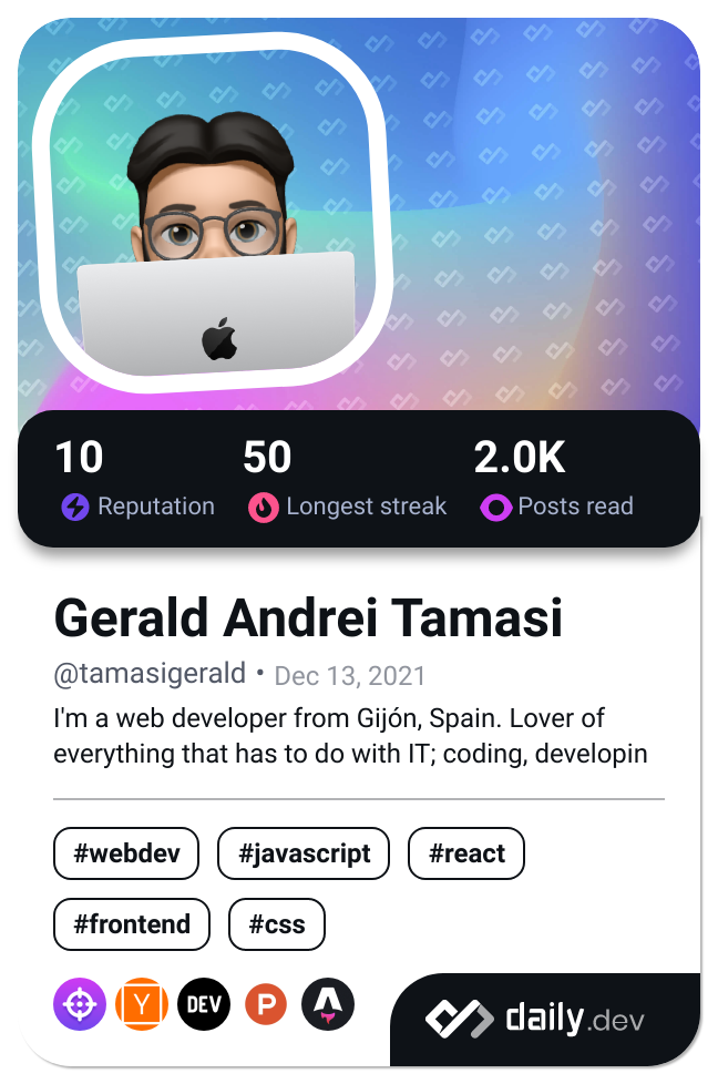 Gerald Andrei Tamasi's Dev Card