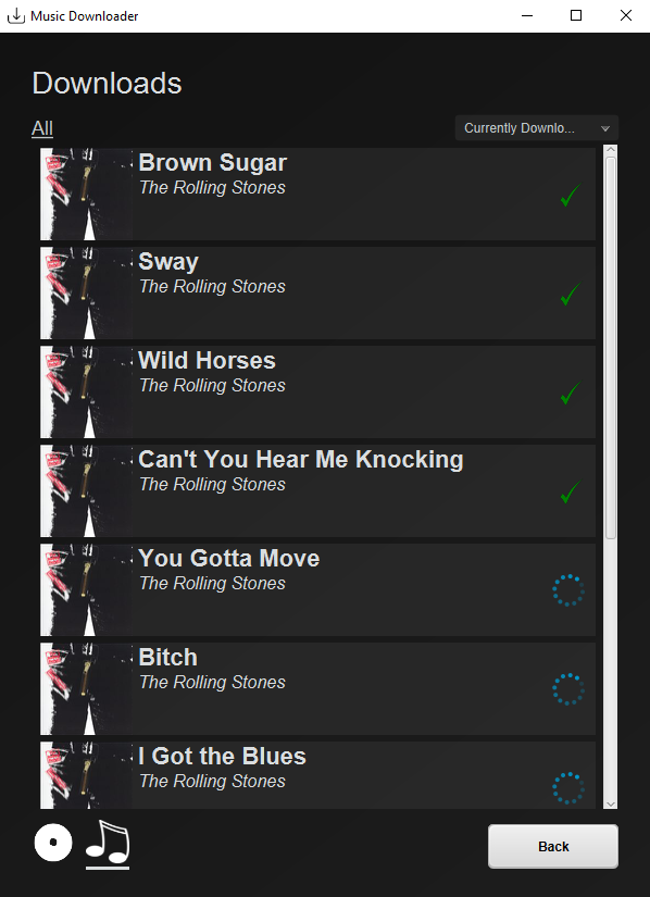 Downloads Client View: Songs