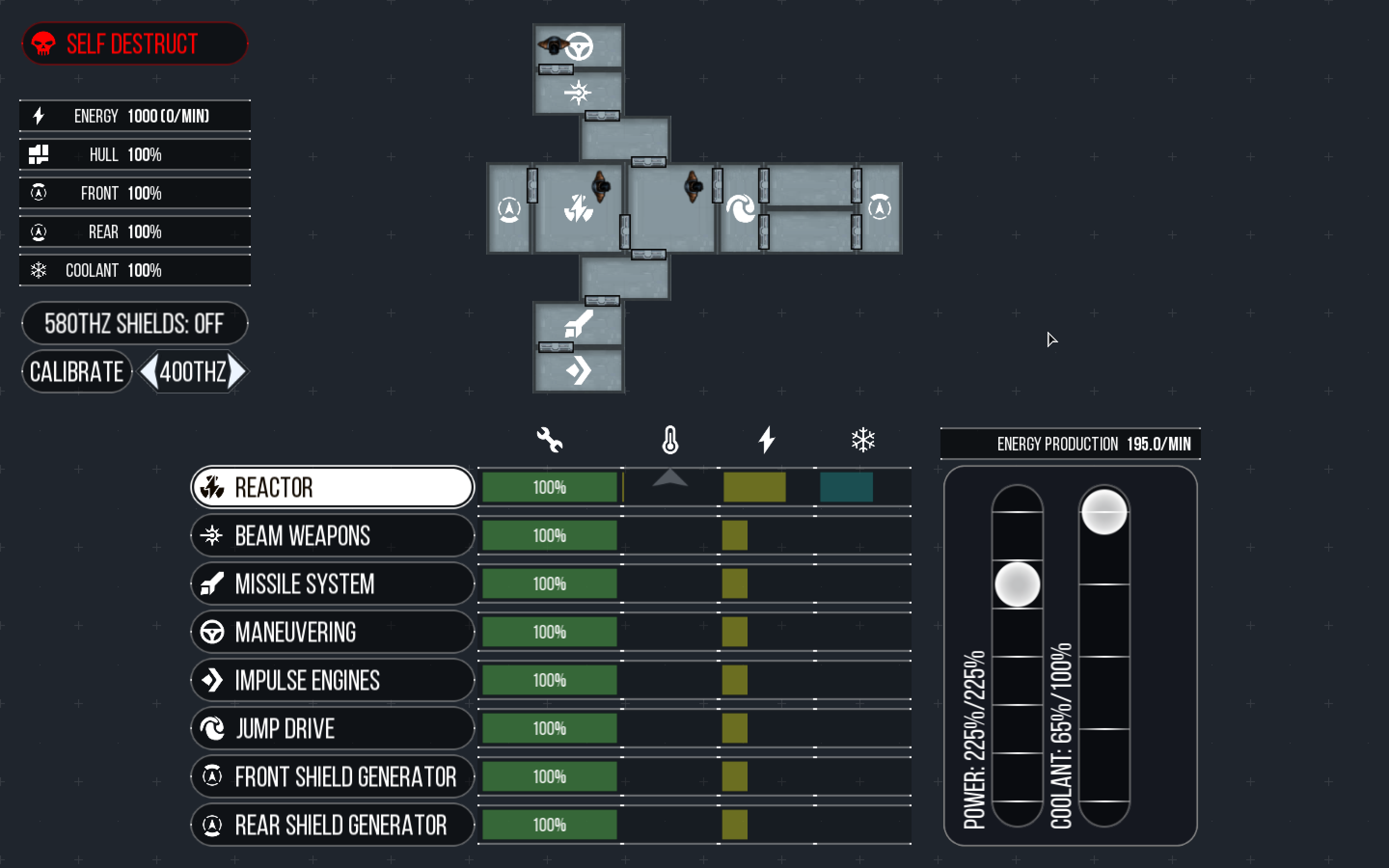 The Engineering+ station, including shield controls