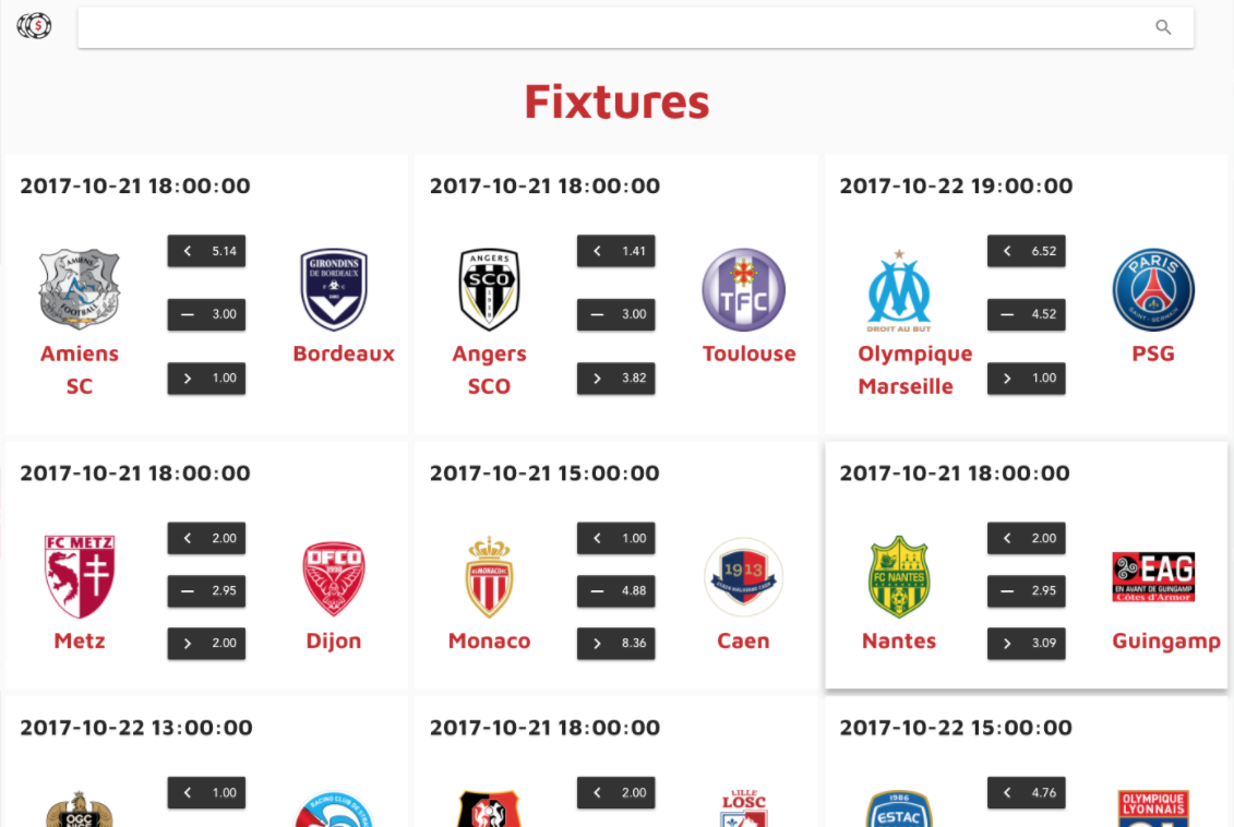 Screenshot of the UI: Fixtures