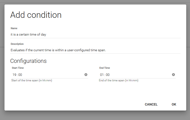 configuration of time condition