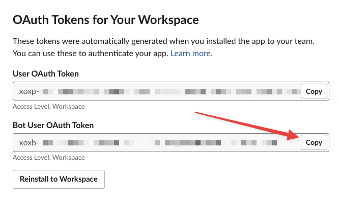 Slack oauth settings