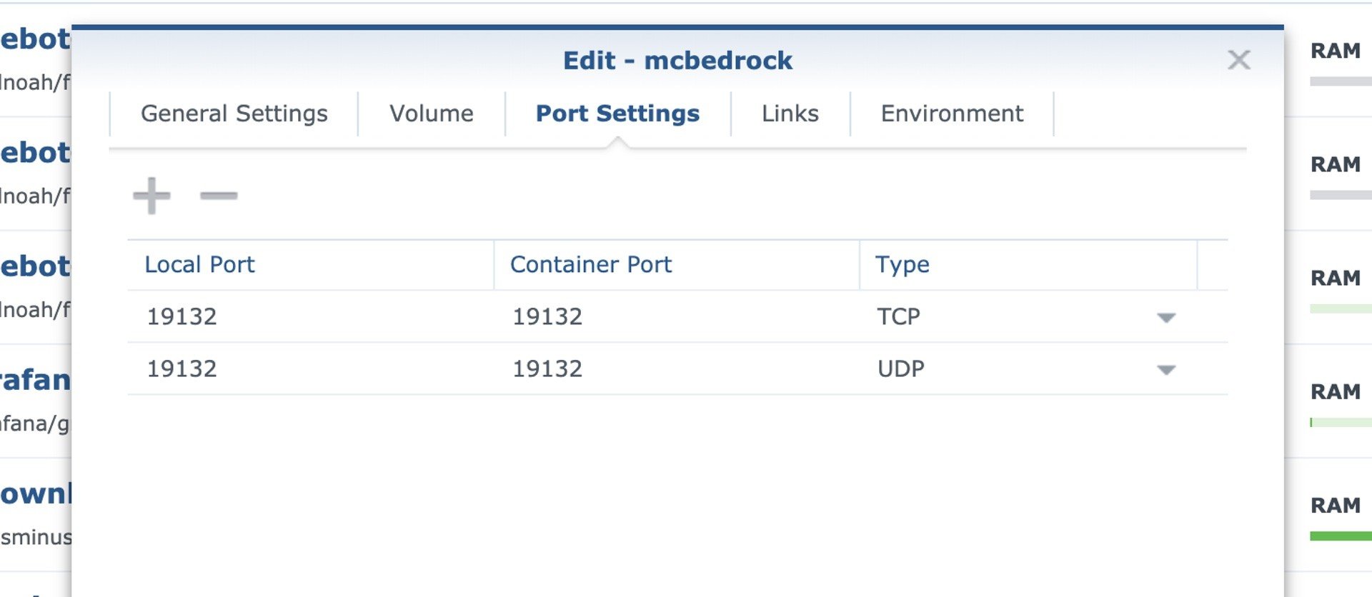 Correct local and container ports