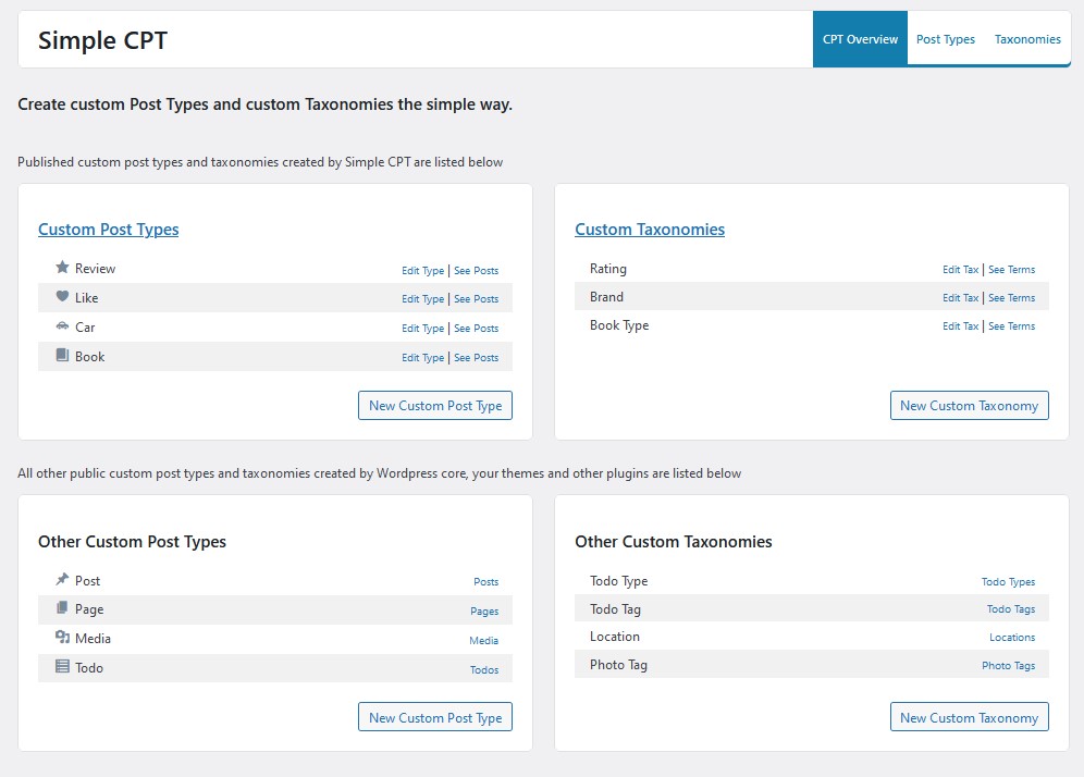 Simple CPT - Overview Page