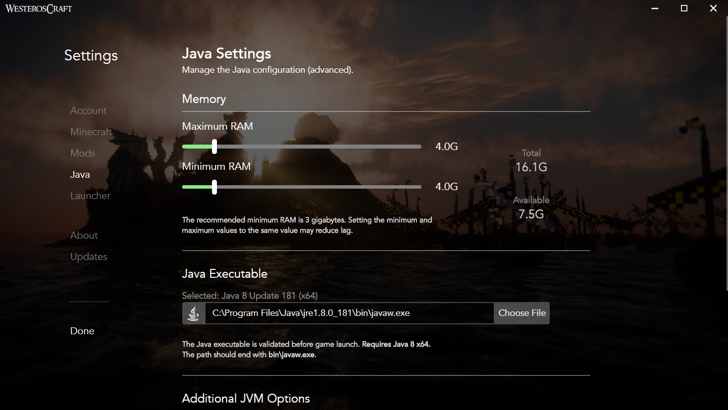 Java Settings