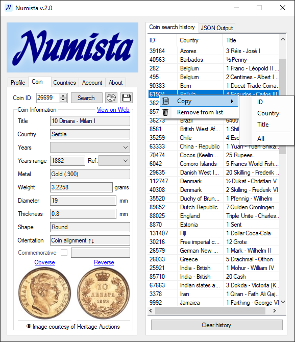 Copying coin information