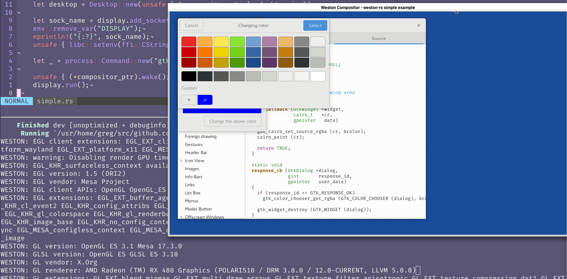 Screenshot of the simple demo compositor running gtk3-demo