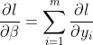 $${{\partial l} \over {\partial \beta }} = \sum\limits_{i = 1}^m {{{\partial l} \over {\partial {y_i}}}} $$