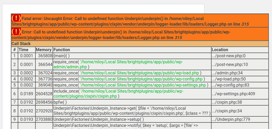 fatal error on logger-loader ext