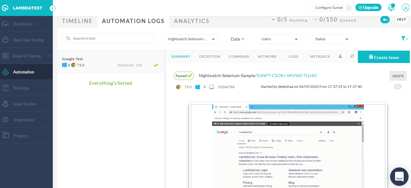 Automation Testing Logs