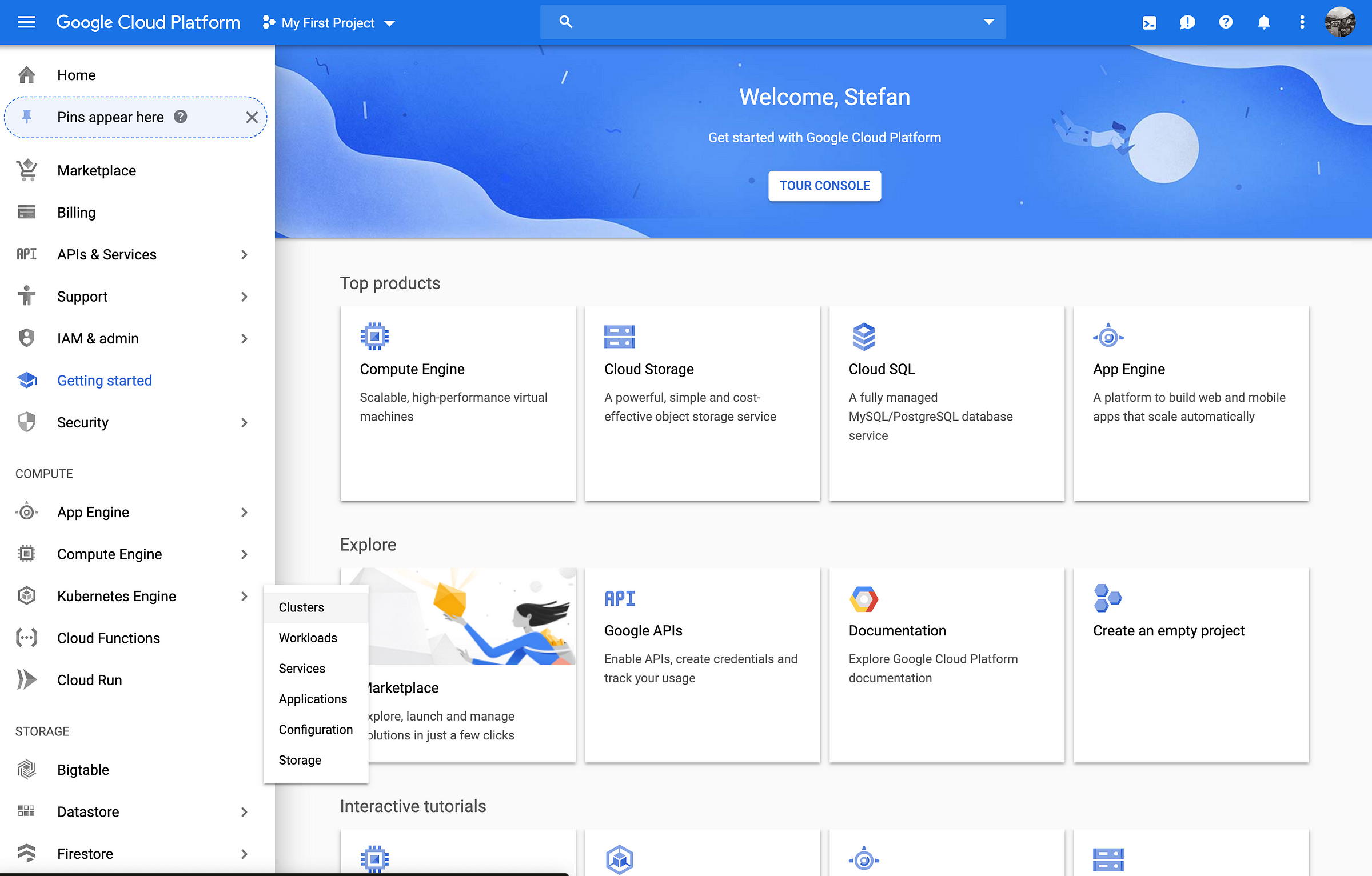 Google Cloud Platform — Main screen