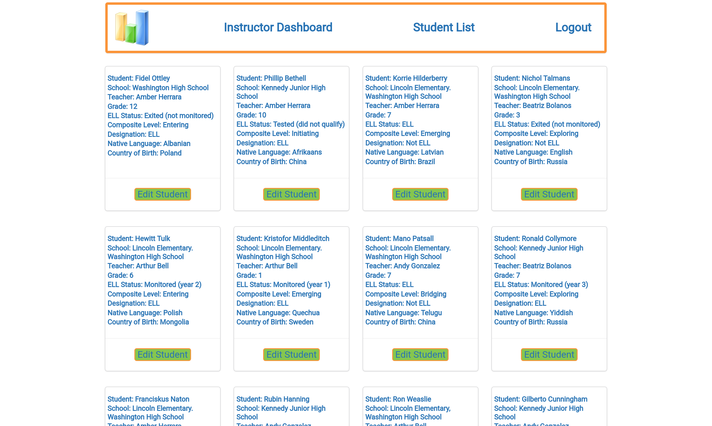 educationELLy Desktop Student List Page