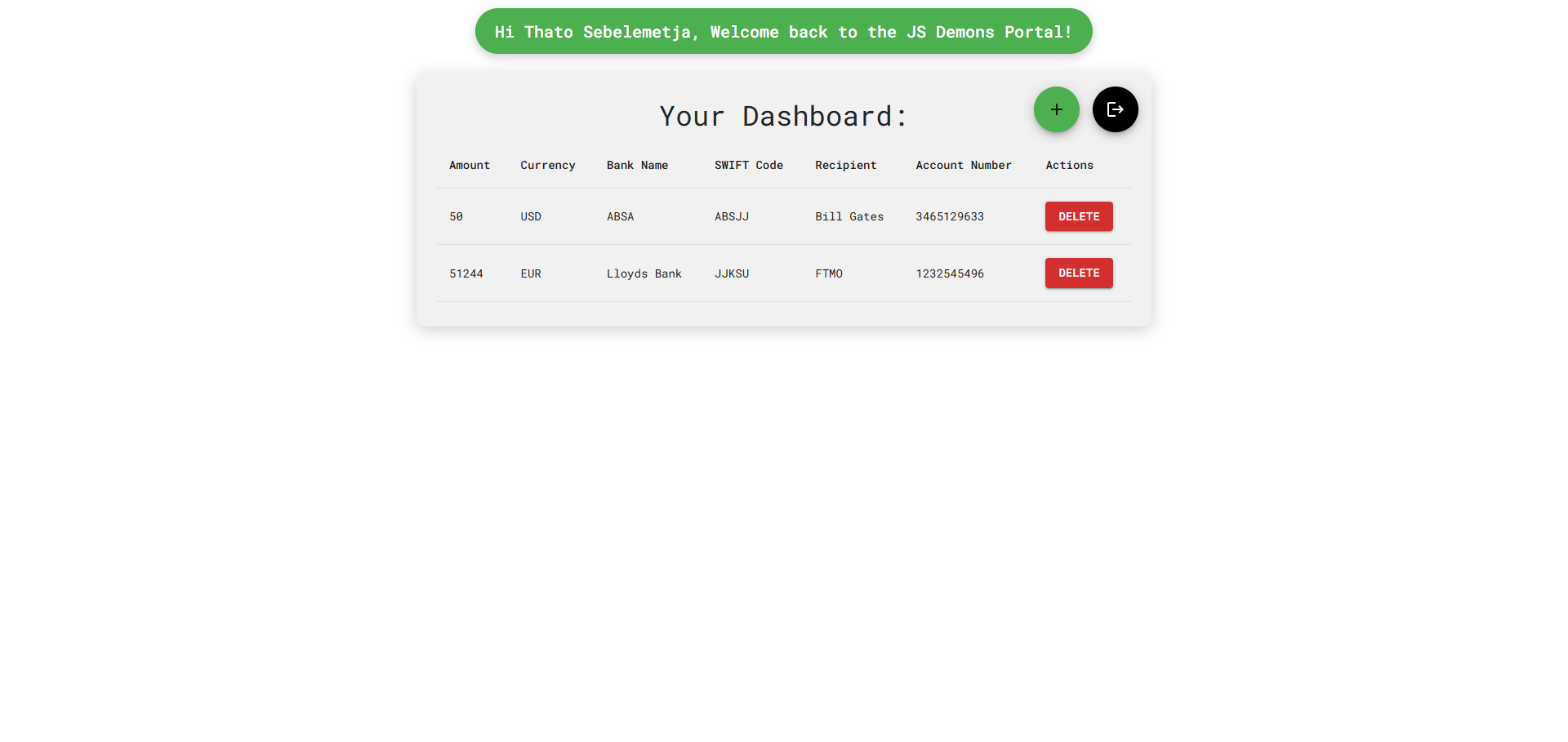 Customer Dashboard