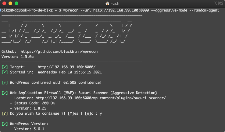 wprecon -u https://xxxx.com/ --agressive-mode --random-gent