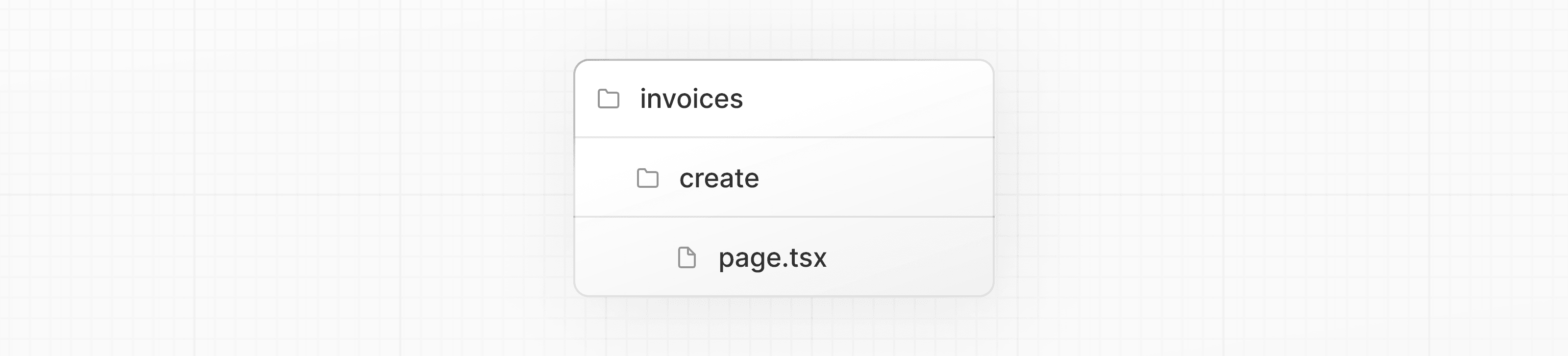 Invoices 폴더에 중첩된 create 폴더와 내부에 있는 page.tsx 파일