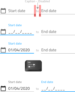 Date range picker is shown with two input groups connected via a label