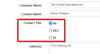 Options list field in detail view form