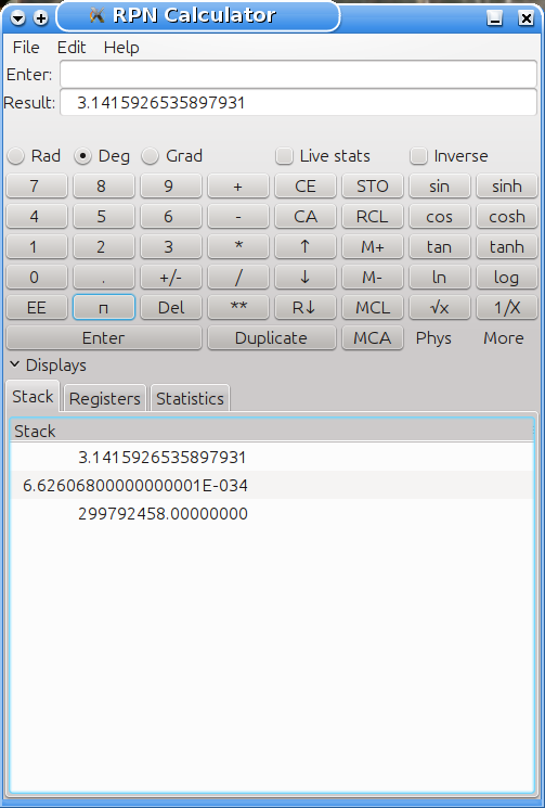 Calculator with stack displayed