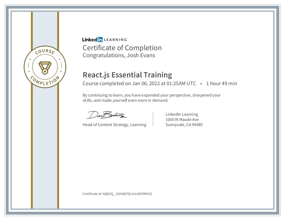 ReactJs Essentials Certificate