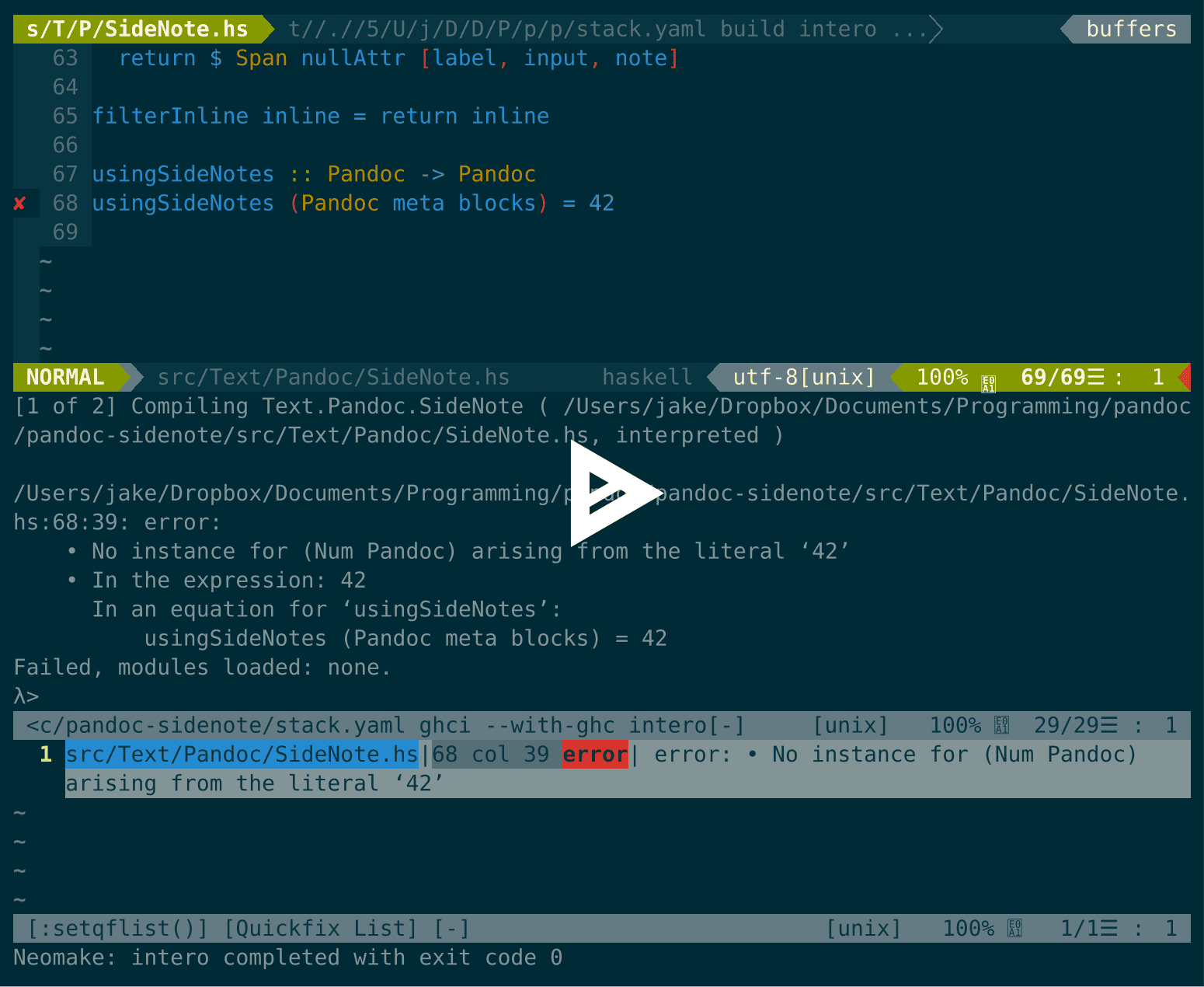 Intero for Neovim asciicast