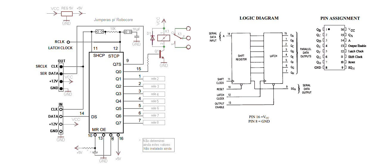 Circuito de expansão com 74HC595 que usa 2 portas do arduino