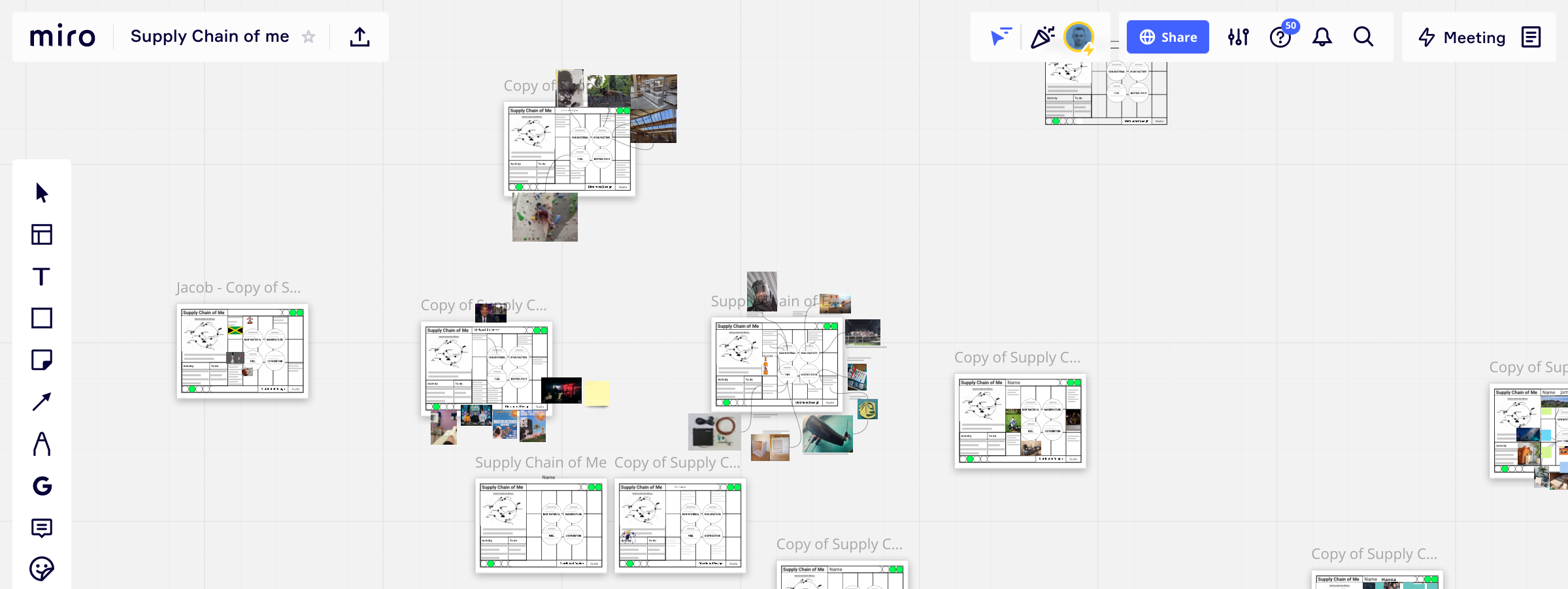 A Miro board after an online workshop